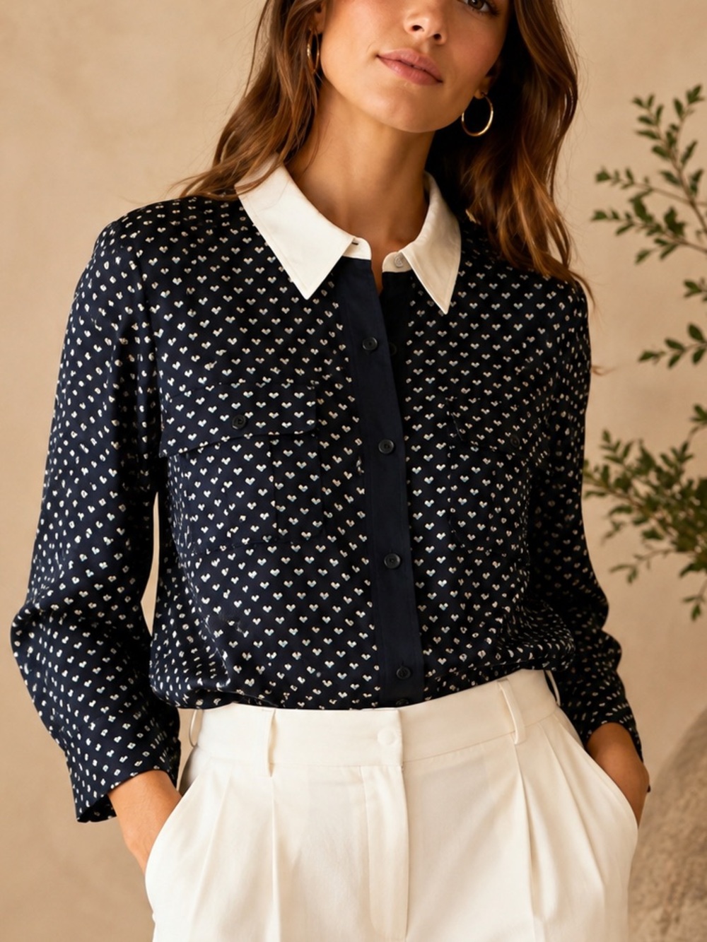 Marc Jacobs Navy Button-Front Blouse with White Collar